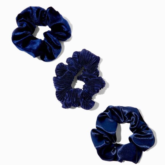 Claire's Other - Claire's Girls Women Navy Blue Ribbed & Velvet Texture Scrunchie Set of 3 NEW